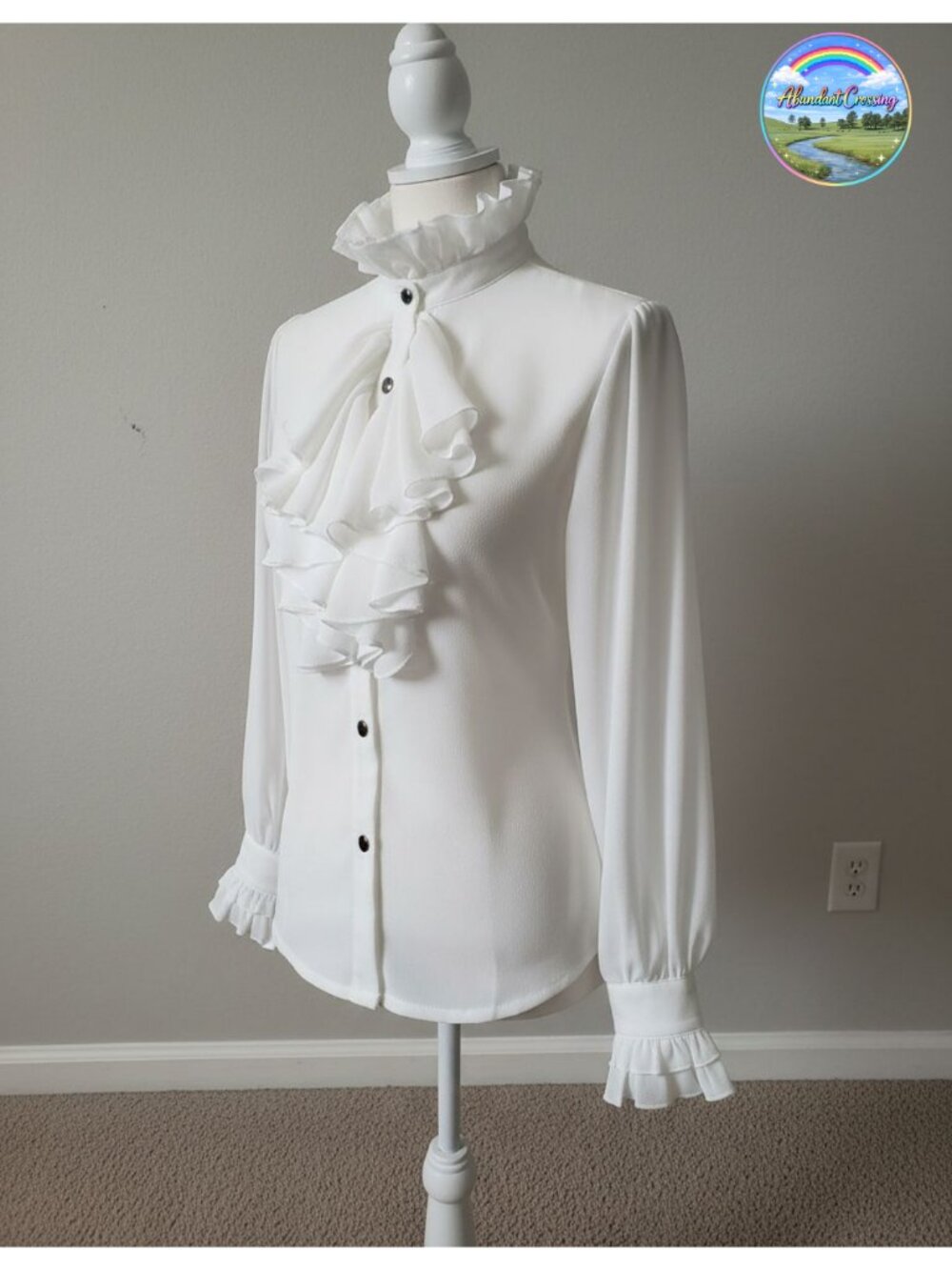 Victorian Gothic Blouse Ruffle Stand Collar Long Sleeve Medieval Top